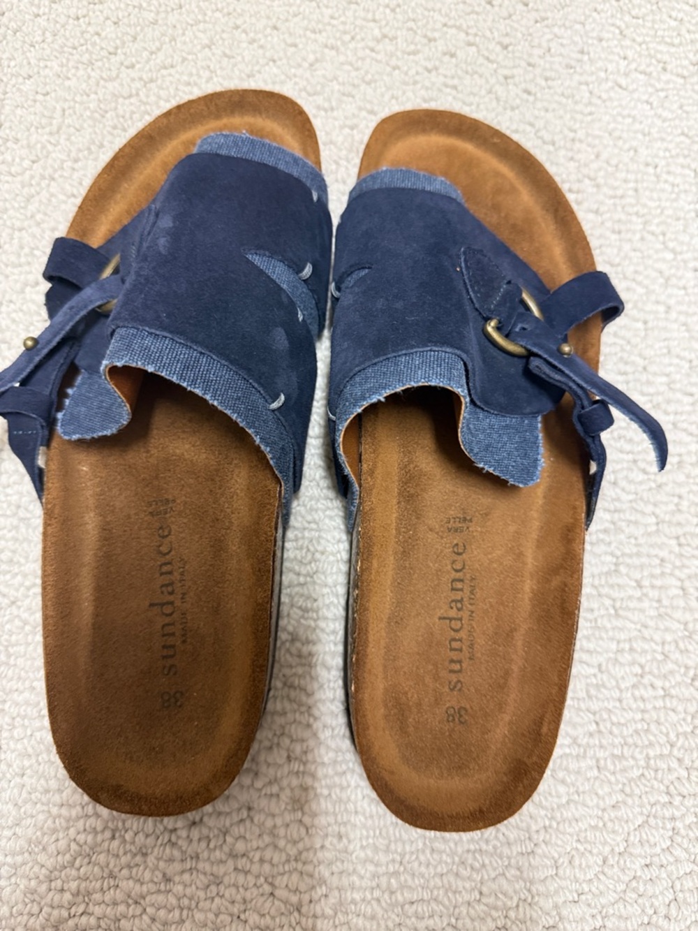 Sundance Navy Suede Buckle Slide Sandals